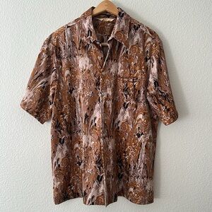 Vintage Ry-Mi-Ni Brown Marble Pattern Men's Short Sleeve Dress Shirt